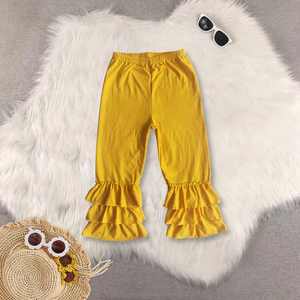 Pantalones Casuales para Niña de Alta Calidad, Ecológicos, Largos, de Algodón Sólido, Color Caramelo, con Volantes - Product Image 2