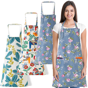 Wholesale Bib Floral Apron Cooking Kitchen Baking Flower Aprons for Women Vintage Cotton Linen Thanksgiving Mother's Day Gift
