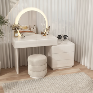 <span class=keywords><strong>Commode</strong></span> moderne européenne simple <span class=keywords><strong>avec</strong></span> miroir de maquillage LED intégré, bureau intelligent et rangement intégré, en bois, pour chambre et hôtel - Product Image 6