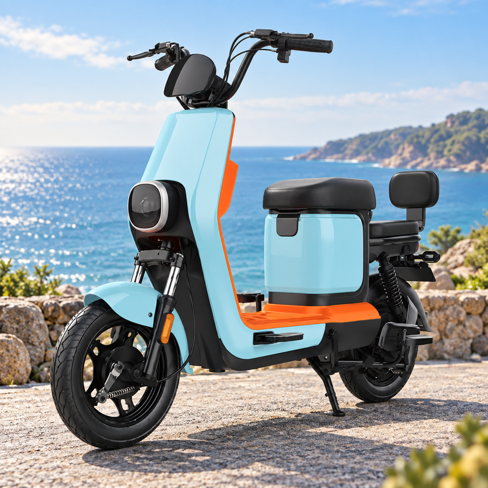 500W Electric Moped 14 Inch Dual Drum Brake E-Bike Rear Backrest Urban ...