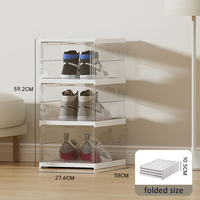 Boîte à chaussures pliable à 3 couches, boîte de rangement en plastique transparente, boîte de rangement en gros, boîtes transparentes empilables, organisateur pliable pour chaussures