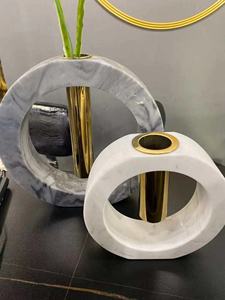 Decorazione di nozze composizione di fiori centrotavola in marmo bianco naturale decorazioni per la casa vaso di flora di lusso <span class=keywords><strong>con</strong></span> tubo d'oro - Product Image 5