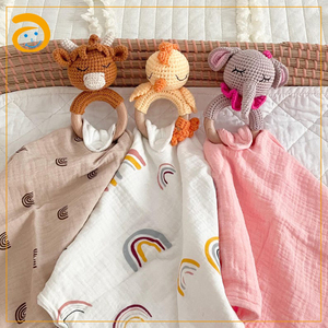 Bebé ganchillo conejito orgánico edredón de algodón de <span class=keywords><strong>punto</strong></span> manta de seguridad género neutro bebé manta Baby Shower regalo productos de juguete - Product Image 3