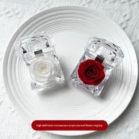 Boîte à bague en acrylique transparente avec rose éternelle, cadeau romantique pour la Saint-Valentin, Noël, pour une demande en mariage