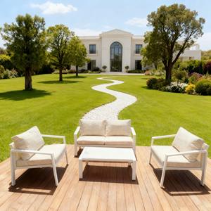 Sofá de aluminio tejido de malla de dos plazas de tamaño pequeño nórdico, juego de sofá para balcón y jardín al aire libre - Product Image 2