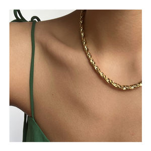 Collar YF4069 Estilo Hip Hop Vintage de Acero Inoxidable, Chapado en Oro de 18K, Resistente al Agua, <span class=keywords><strong>Cadena</strong></span> Gruesa de Cuerda Trenzada, Gargantilla - Product Image 1