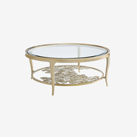 Table basse gigogne moderne en verre doré avec structure en fer, hauteur réglable, pour salon et usage domestique