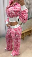 Imprimé personnalisé automne hiver femmes recadrée à capuche ensemble deux pièces rose camouflage à manches longues pantalons de survêtement et sweat à capuche ensemble pour femmes