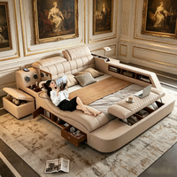 Lit intelligent multifonctionnel moderne en cuir véritable, inclinable, avec massage, hydraulique, rangement, taille Queen ou King, modulaire, pour la maison