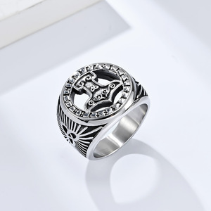 Retro-style Celtic triangle knot <b>titanium</b> steel <b>ring</b>, unique and niche Viking eternal knot battle axe punk jewelry. - Product Image 3