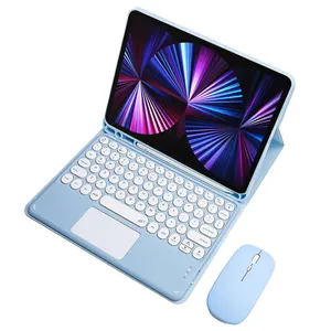 뜨거운 판매 아마존 10 인치 블루 치아 미니 무선 트랙 패드 원형 키보드 마우스 iPad 태블릿 보호 케이스