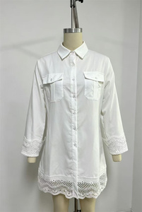 Camisa Casual de Renda Oca Irregular de Manga Longa S-XL Tamanhos Grandes, Camisas em Patchwork para Mulheres em Alta Venda - Product Image 5