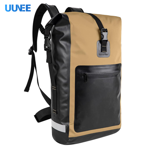 Waterproof Fashion Backpack Dry Bag 30L Hasp Closure Front Zippered Pocket Breathable Foam Padded Backing Kayaking Camping
