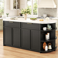 Cuisine îlot modulaire avec station de préparation coulissante, plan de travail en chêne durable, espace repas, centre de cuisson domestique, grande table