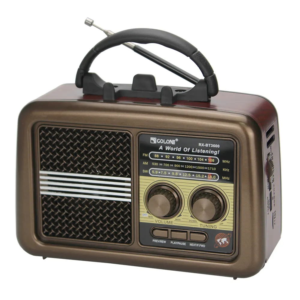 RX-BT3600 taşınabilir vintage am fm radyo Golon retro radyo AC DC powered eski stil masaüstü usb radyo ile meşale
