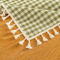 Nappe personnalisable de style japonais et coréen en polyester, coton et lin tissé à carreaux avec pompons pour la maison