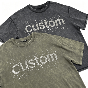 เสื้อยืดดีไซน์เนอร์ทรงบ็อกซี่ OEM/ODM ปักโลโก้ด้วยคริสตัล เสื้อผ้าสตรีทแวร์ พิมพ์ลาย เสื้อยืดคอตตอนทรงหลวมไหล่ตก คุณภาพสูง - Product Image 2