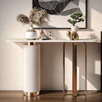Table console moderne élégante en acier inoxydable Décoration en bois pour la maison Salon Couloir Chambre à coucher Ferme Matériau métallique