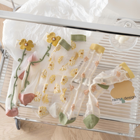 Chaussettes en maille brodées de fleurs vintage de luxe pour femmes, élégantes, avec fleurs 3D, en soie transparente et cristal, chaussettes fines respirantes pour l'été