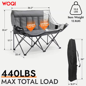 Silla Plegable Portátil Woqi para 2 Personas, de Aleación de Aluminio, Color Gris, para Jardín, con Portavasos y Almacenamiento - Product Image 1