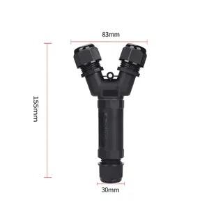 1 em 2 saída Pa 66 Nylon Parafuso Y Forma Ip 68 Cabo Conector Elétrico Impermeável