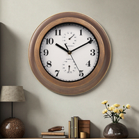 Jam Dinding Digital Luar Ruangan Jarum Abu-abu Plastik 28.5cm Tahan Air Termometer Higrometer Ruang Tamu Desain Antik Art Deco