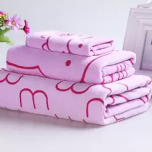 Hete Verkoop Microfiber Handdoek Drie Stuk Cartoon Handdoek Set Print Konijn Handdoek
