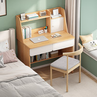 Bureau informatique intégré avec étagère pour petit appartement, table d'étude simple pour bureau à domicile, style panneau bois pour étudiants et écrivains