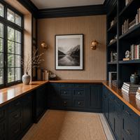 Système de meubles intégrés pour bureau à domicile sur mesure, bibliothèque intégrée, étagère murale avec comptoir en bois