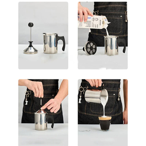 Mousseur à <span class=keywords><strong>lait</strong></span> manuel en métal 200/400cc, fouet double maille 800/400ml, pichet à mousse de <span class=keywords><strong>lait</strong></span>, pot à crème pour la préparation du café - Product Image 4