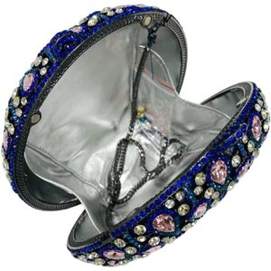 Sac de soirée de luxe rond pour femme avec strass, pochette florale en cristal, sac à main bleu rose pour mariage, soirée ou banquet - Product Image 6