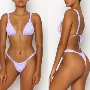 Traje de Baño Bikini de Diseño Personalizado en Color Sólido, Sexy, con Tiras, para Mujer - Product Image 3