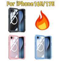 Nouvelle coque de téléphone magnétique transparente de haute qualité en PC + verre trempé 9H, anti-chute, antichoc, anti-poussière pour iPhone 16e/17e