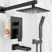 Système de douche à effet pluie encastré 3 fonctions mural noir de luxe avec logo personnalisé, mitigeur en laiton haute pression, ensemble complet