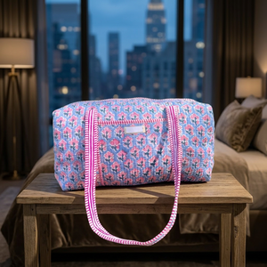 New Arrival Lightweight Quilted Cotton Block Printed Zipper Closure Travel <b>Duffel</b> <b>Bags</b> Large Capacity Multicolor Floral - Product Image 1