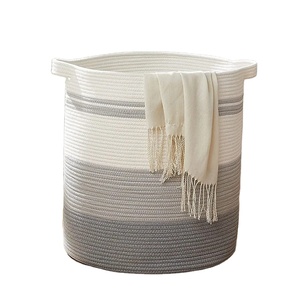 Prix d'usine Grands paniers de rangement tissés <span class=keywords><strong>Panier</strong></span> <span class=keywords><strong>à</strong></span> <span class=keywords><strong>linge</strong></span> <span class=keywords><strong>Panier</strong></span> de rangement en corde de coton avec poignée - Product Image 1