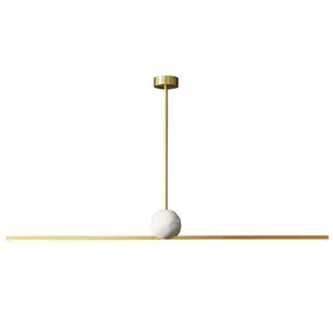 Avrupa tarzı minimalist düz şerit yemek bakır lamba restoran modern basit lüks mermer kolye avize işık