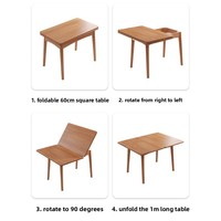 Table à manger rectangulaire pliante en bois massif, pour petit appartement, rétractable, couleur bois de cerisier, moderne, assemblée, rustique