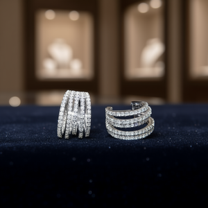 Orecchini a Cerchio di Lusso in Argento 925 Placcato Oro Bianco con Diamanti Taglio Brillante Rotondo Incastonati a Canale per Gioielli da Festa per Donne - Product Image 2