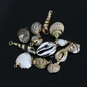 XULIN Hawaiian Nautral Gold Wrapped Conch Sea Shell Pendant For Beach Jewelry Making