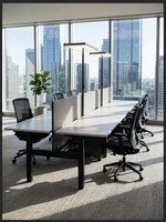 Bureau de travail réglable en hauteur avec cloisons, poste de travail moderne avec armoire de rangement