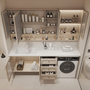 Modern Cream White Floating Bathroom Vanity Solid Wood Cabinet with Smart LED <b>Mirror</b> Integrated Sink - Product Image 5