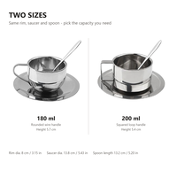 Ensemble de tasses à café minimalistes en acier inoxydable 304 HL Silver, avec cuillère et soucoupe, à double paroi isolée, pour café, restaurant