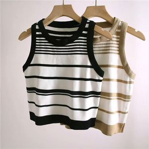 I-0580 New Arrival Women Vintage Tank <b>Top</b> Wholesale Short Casual Sweater Vest <b>Striped</b> Sleeveless <b>Crop</b> Knit Sweater Vest - Product Image 3