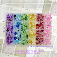 Boîte de 480 perles de verre assorties à 24 compartiments, perles rondes craquelées givrées nacrées de 8 mm pour kit de fabrication de bijoux et bracelets DIY