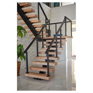 Escalera residencial Mono Stringer con peldaños de madera maciza y viga <span class=keywords><strong>central</strong></span> de acero expuesto para interiores de loft - Product Image 5