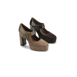 Escarpins Mary Jane à plateforme et bout carré pour <span class=keywords><strong>femme</strong></span>, en daim et cuir verni avec boucle cœur, pour fêtes, événements mode et mariages - Product Image 1