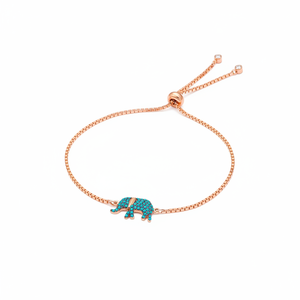 Turquoise Zircon Stone Elephant Design Wholesale Handcrafted Turkish Adjustable Tennis 925 Sterling Silver Gold Party Bracelet - Product Image 2