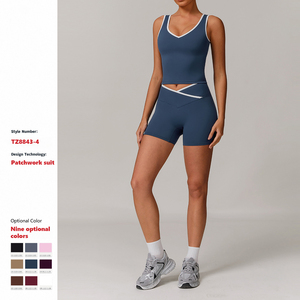 XW-TZ8843-4 de haute qualité <span class=keywords><strong>Yoga</strong></span> Fitness Sport hauts sans manches Shorts sans couture respirant séchage rapide deux pièces ensemble de gymnastique femmes - Product Image 2