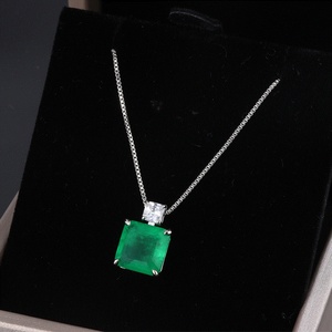 Fashion Eco-friendly Copper Minimalist Square Green Zircon Pendant Earrings Set Elegant Brass Jewelry Sets for Refined Everyday - Product Image 4